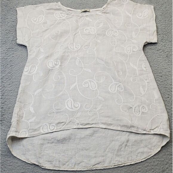 Tops - Terzo Millennio‎ Blouse Top Women's M Tan Embroidered Paisley Crew Neck High Low